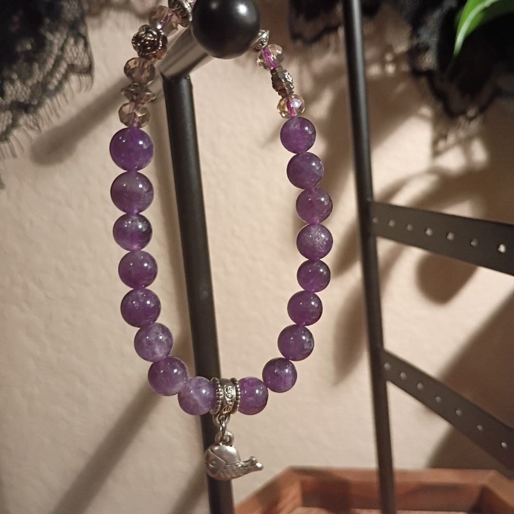 Purple Beaded Bracelet with Silver Accents